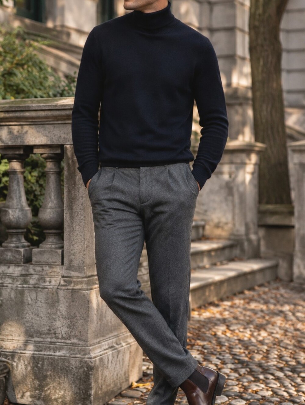 Black Brown 1826 100% Wool Navy Turtleneck Sweater Men’s Quiet Luxury Knit